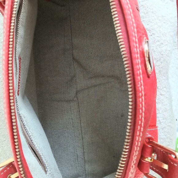 Dooney and Bourke-Red Leather-Vintage-Large Dome Satchel with matching wristlet - Picture 12 of 16